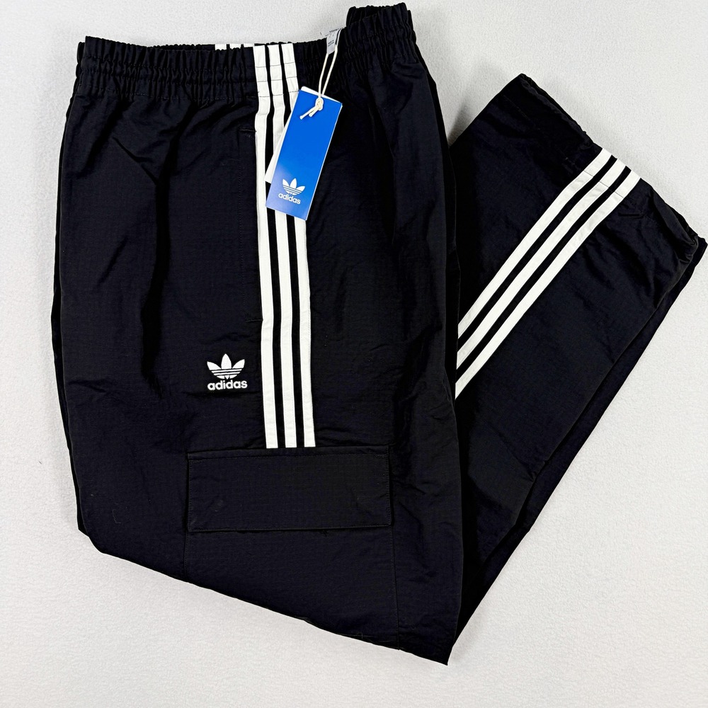 Adidas Originals 3-Stripe Cargo Pant Size L Mens Black/White HR3364, NEW